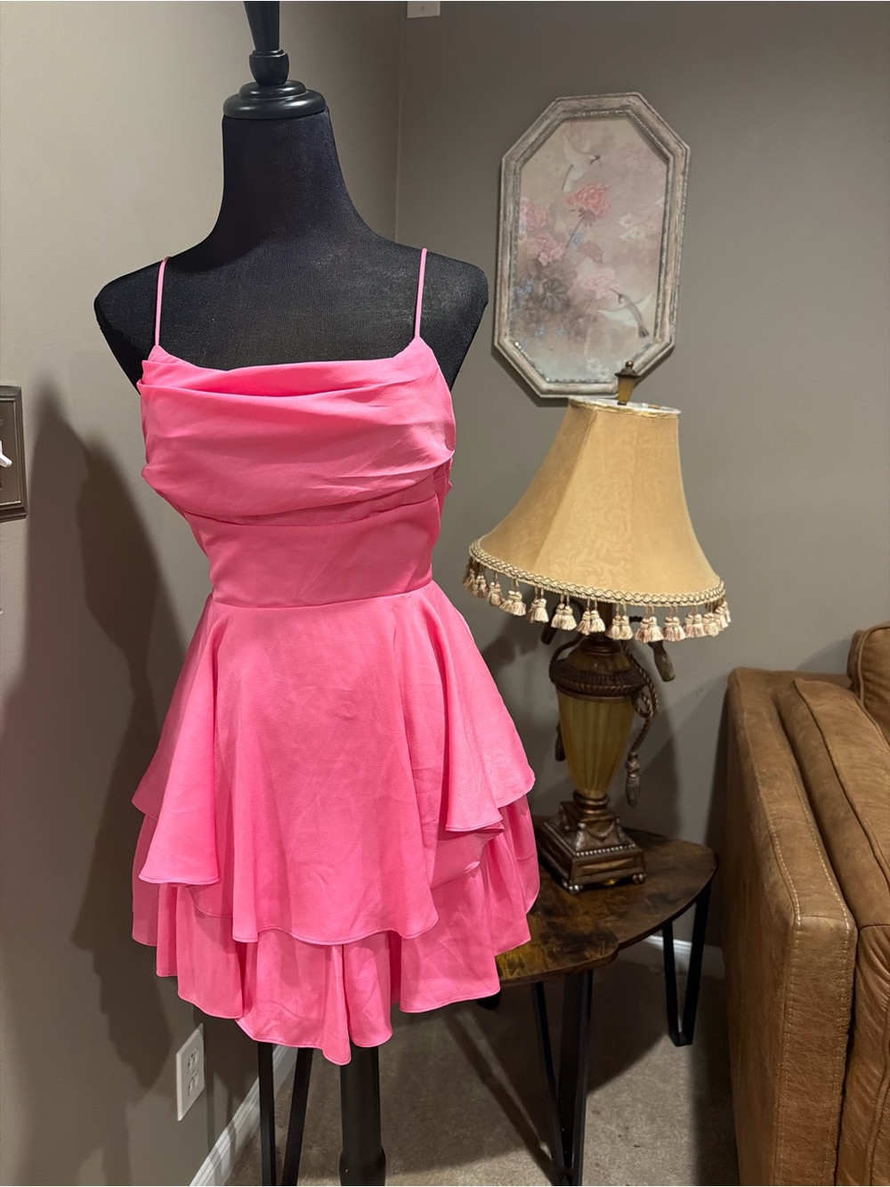 CAYLO Pink Cowl Neck Tiered Ruffle Skort Romper Dress Size Small Homecoming Mini